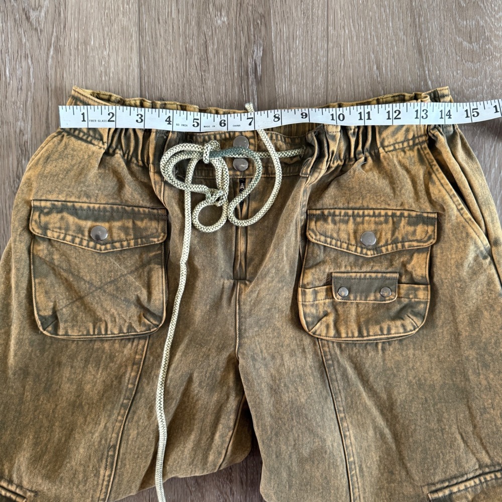 Oli & Hali Womens Acid Wash Cargo‎ Pants Mustard Yellow Herringbone M - Picture 6 of 7